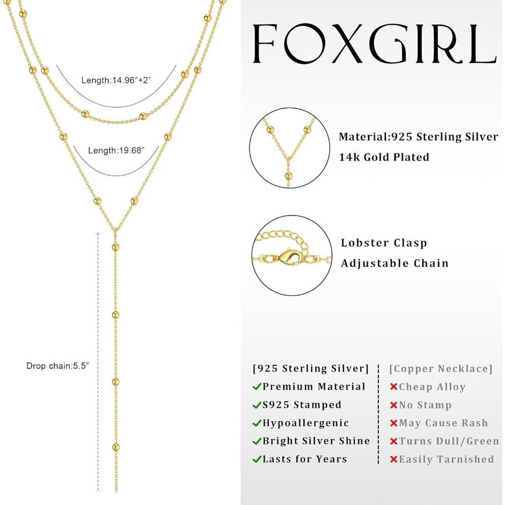 Women's Sterling Silver Y-Shaped Trendy Layered Simple Gold Necklace Jewelry - Picture 5 of 7